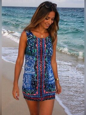 Lilly Pulitzer Mila Shift Dress Indigo Leied Resort Luxe Mini Dress XS-S